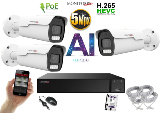 Monitorrs Security park AI IP 3 kamerový set 5 Mpix WTube (6185K3)